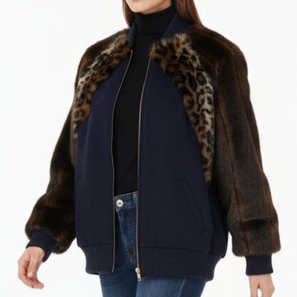 $575 HARVEY FAIRCLOTH Varsity Faux Fur Bomber Jacket S - Picture 2 of 14